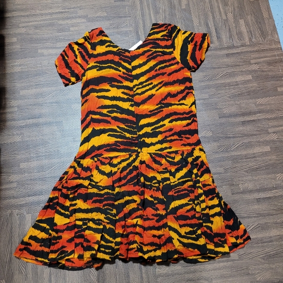New OK Mike Womens One Size Animal Print Orange Black drop Waist Dress NWT - Picture 6 of 11